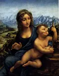   Two versions of Leonardo da Vinci’s Madonna of the Yarnwinder are displayed here. In both of these paintings the attribution to Leonardo remains controversial.	