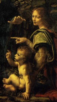 Jesus and Uriel. Detail from the Virgin of the Rocks (Paris)