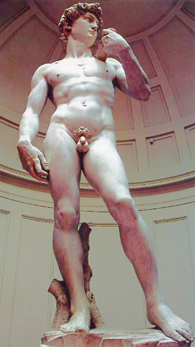Michelangelos David underifrån.