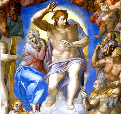 Christ the Judge detail from the Last Judgement by Michelangelo.